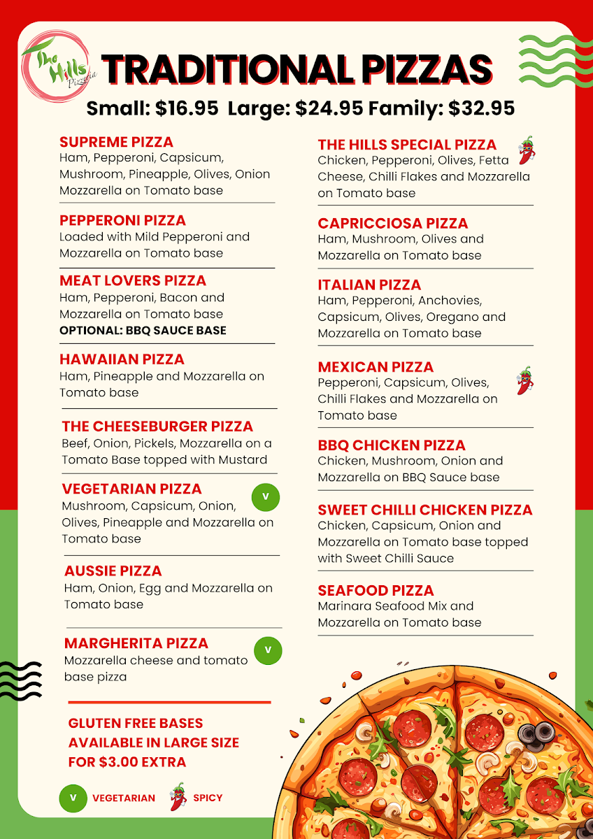 Menu, The Hills Pizzeria Daisy Hill