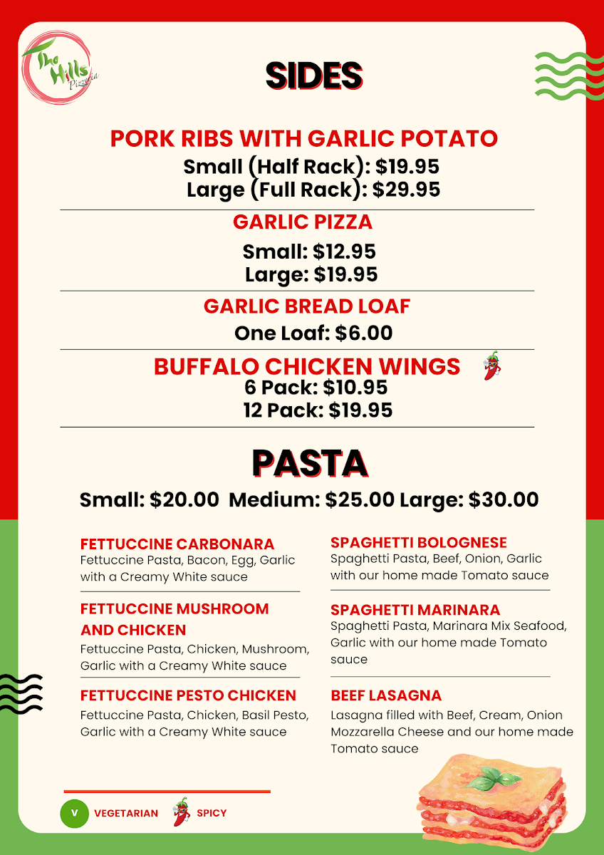 Menu, The Hills Pizzeria Daisy Hill