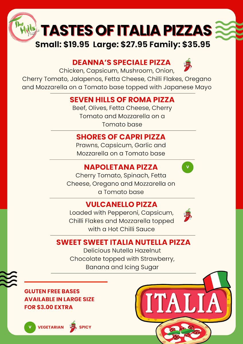 Menu, The Hills Pizzeria Daisy Hill
