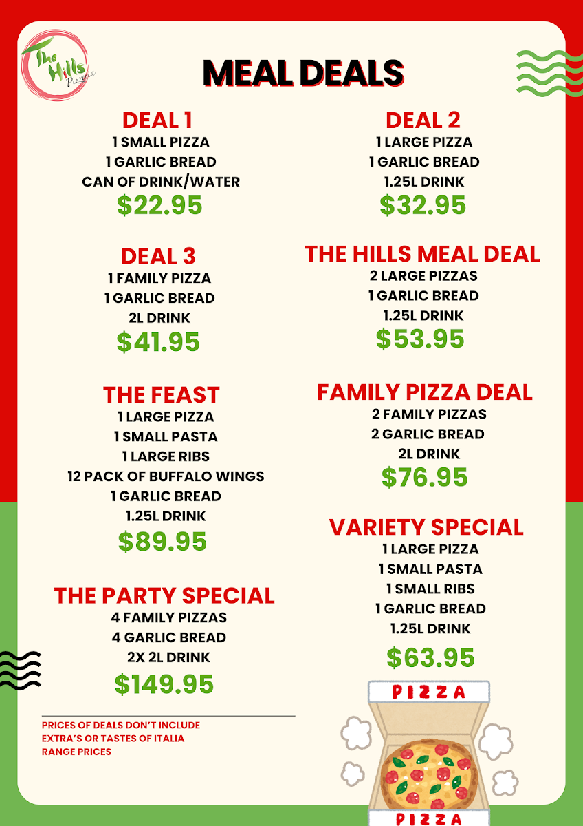 Menu, The Hills Pizzeria Daisy Hill