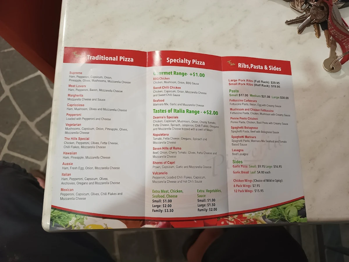 Menu, The Hills Pizzeria Daisy Hill