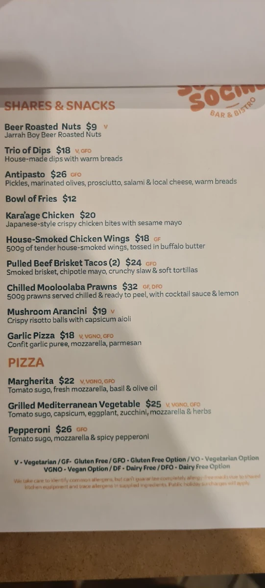 Menu, Sunset Social Bar & Bistro - Noosa North Shore