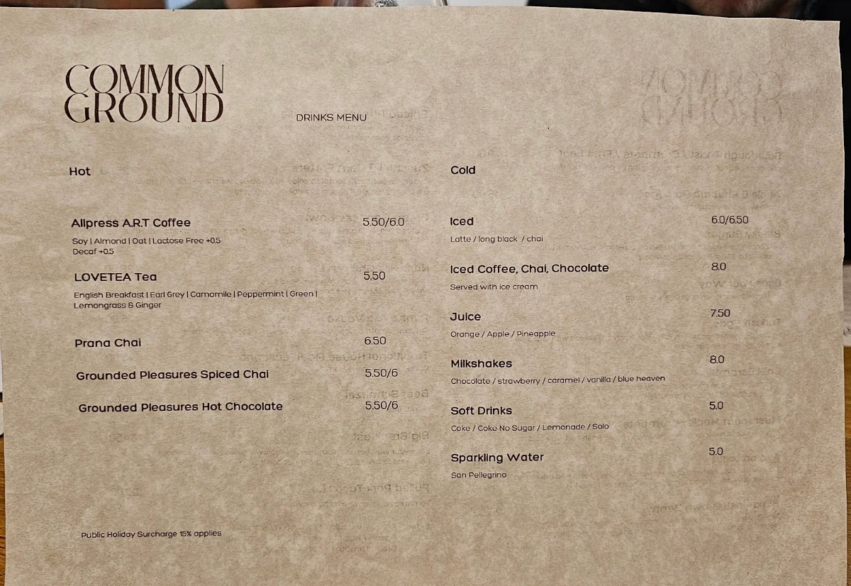 Menu, Common Ground