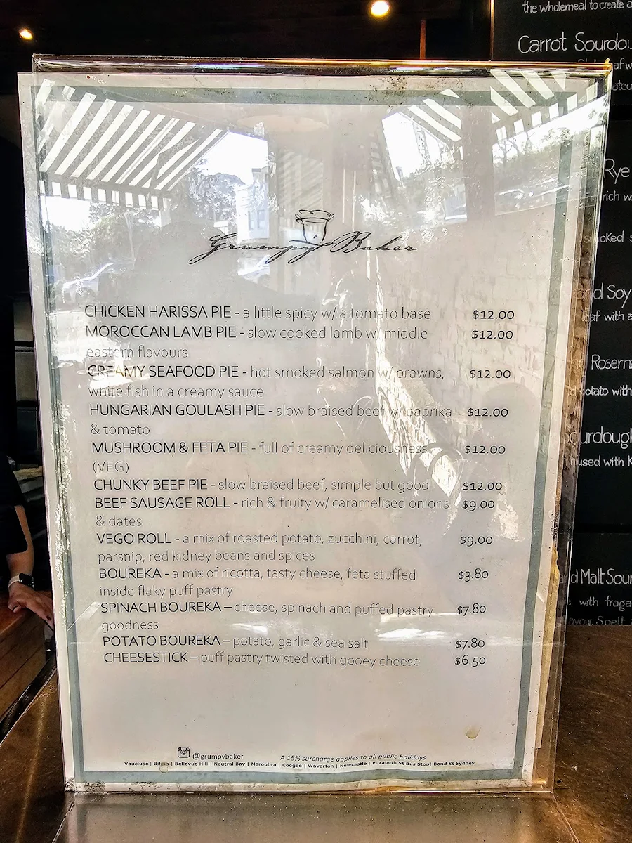 Menu, The Grumpy Baker