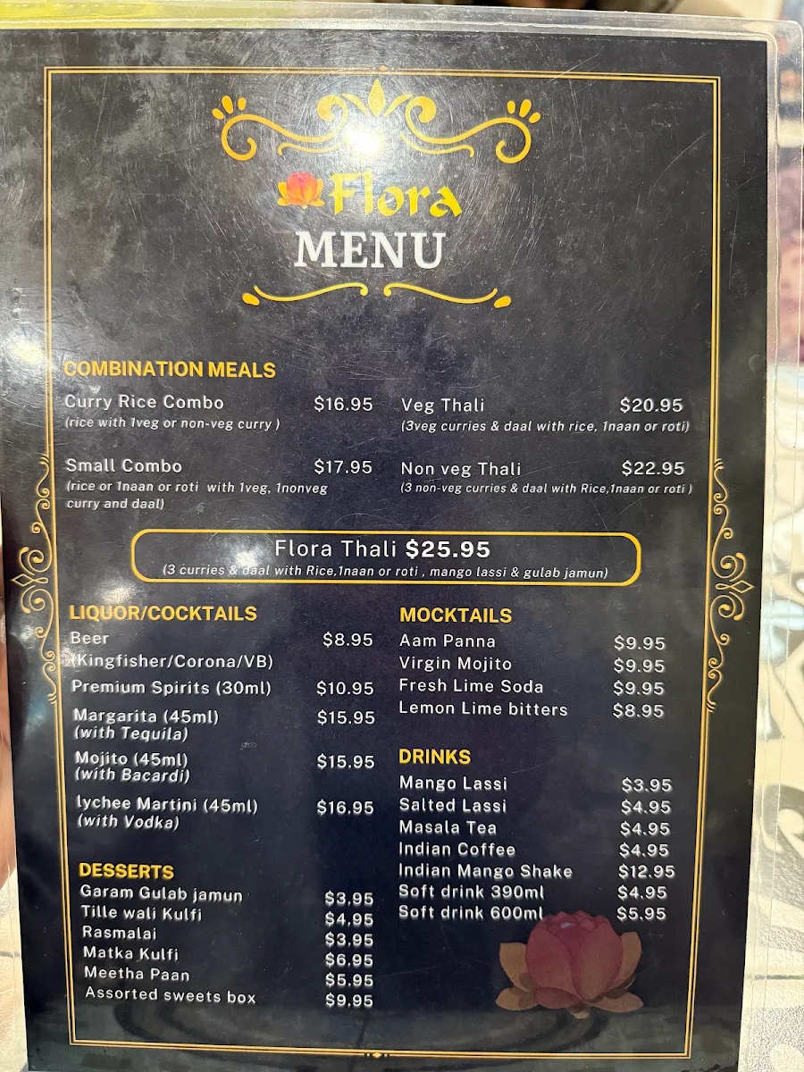 Menu, Flora Indian Restaurant Melbourne CBD