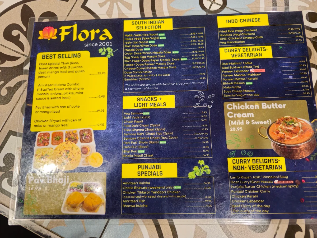 Menu, Flora Indian Restaurant Melbourne CBD