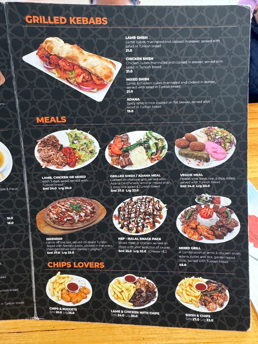 Menu, Melbourne Kebabs & Grill
