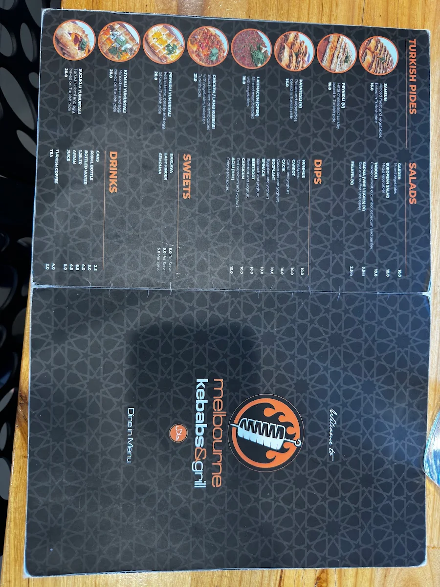 Menu, Melbourne Kebabs & Grill