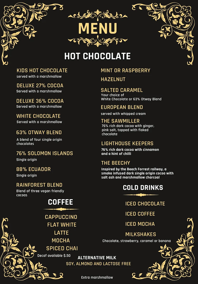 Menu, Otway Hot Chocolate