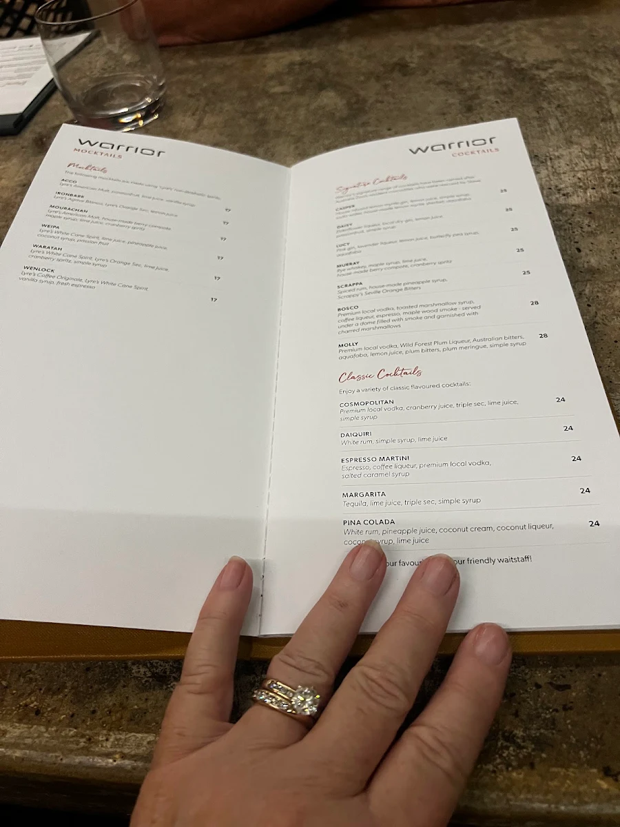 Menu, Warrior Restaurant & Bar