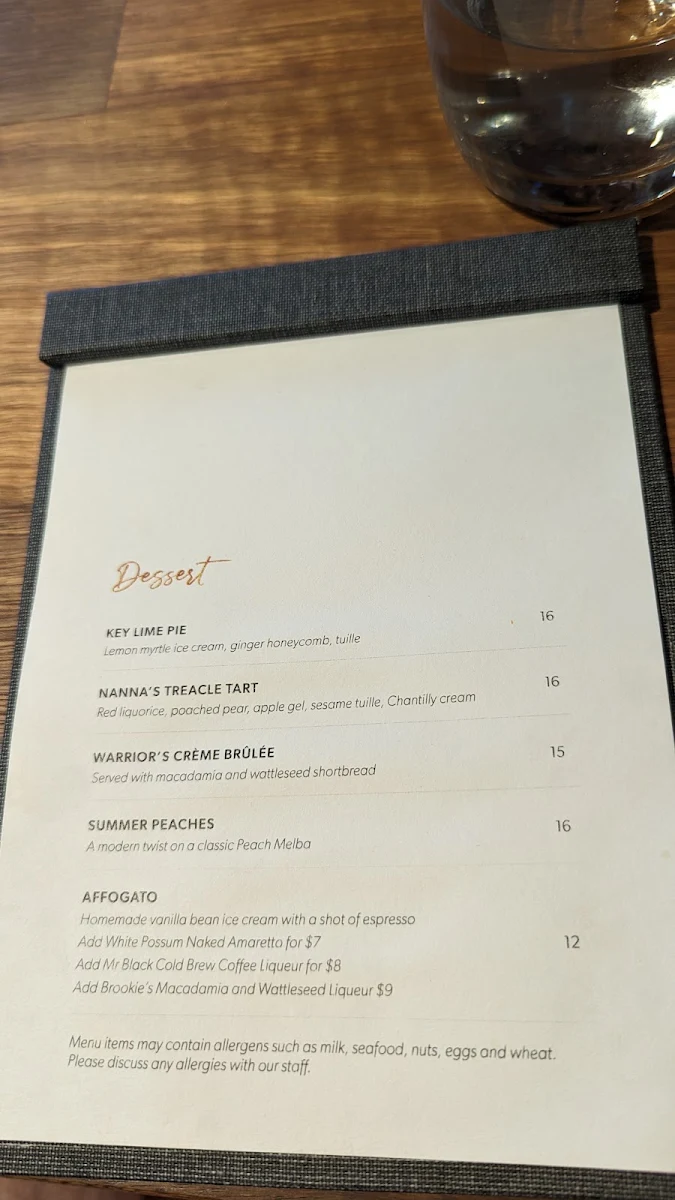 Menu, Warrior Restaurant & Bar