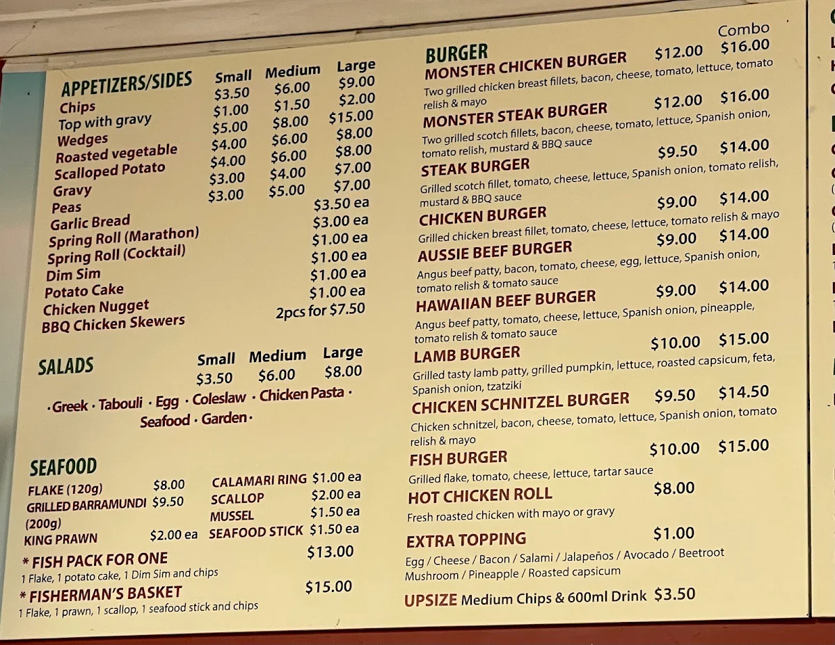 Menu, Florentine Pizza and Charcoal Chicken