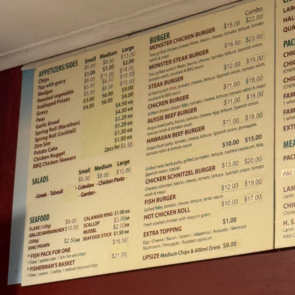 Menu, Florentine Pizza and Charcoal Chicken
