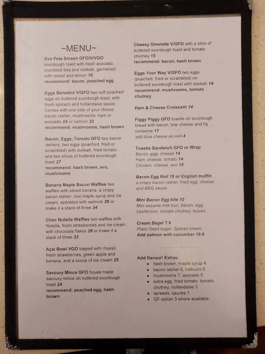 Menu, Wild Rose Cottage