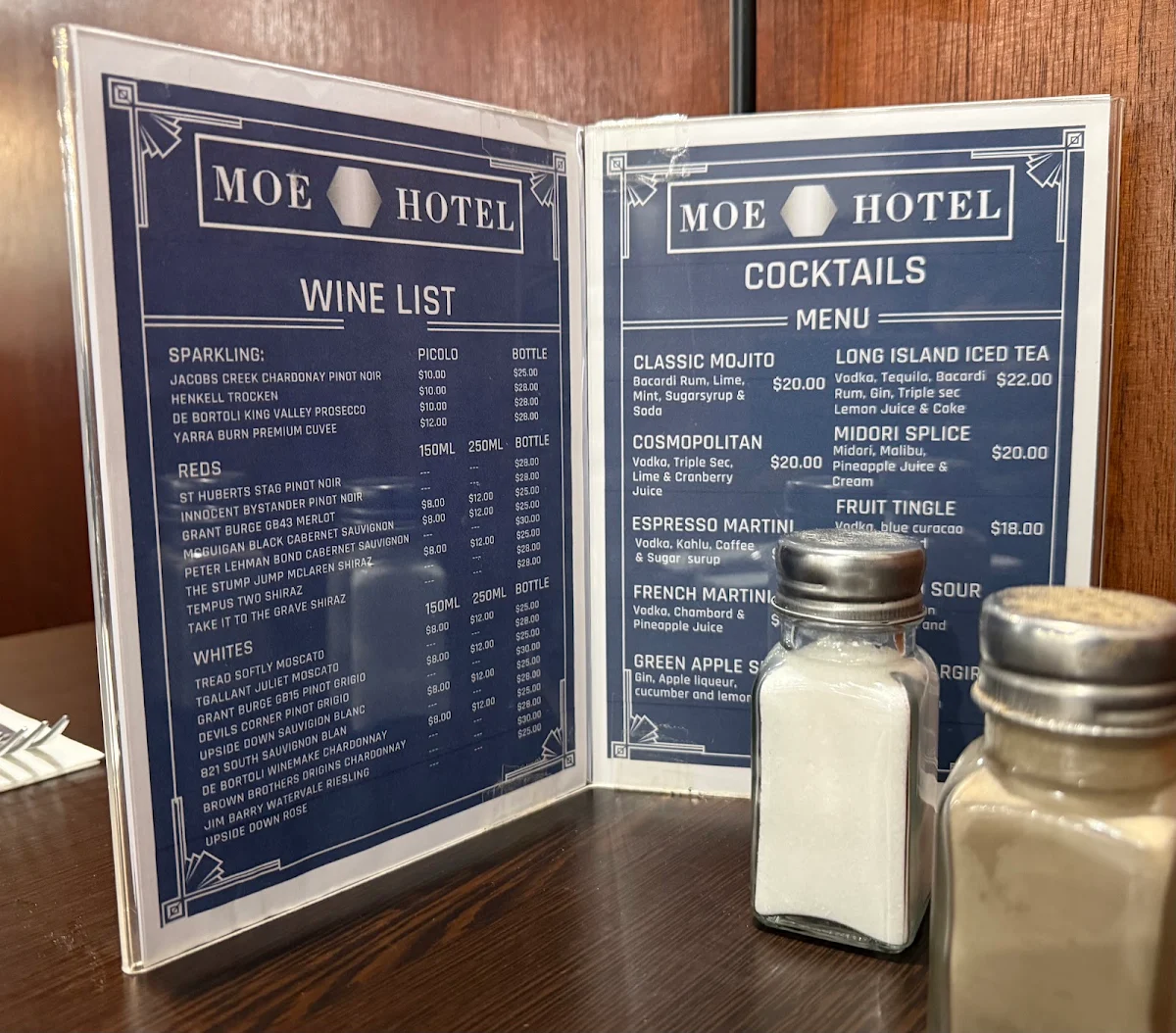 Menu, The Moe Hotel