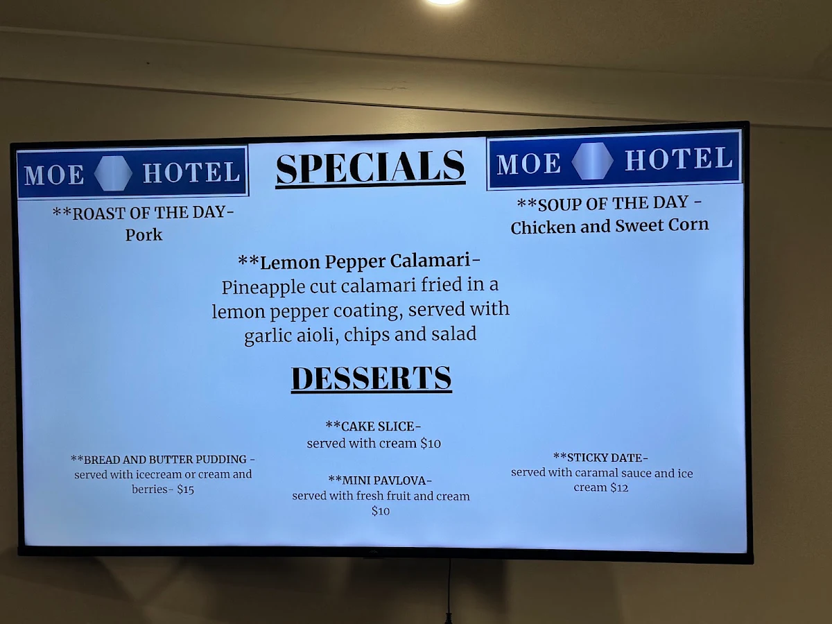 Menu, The Moe Hotel