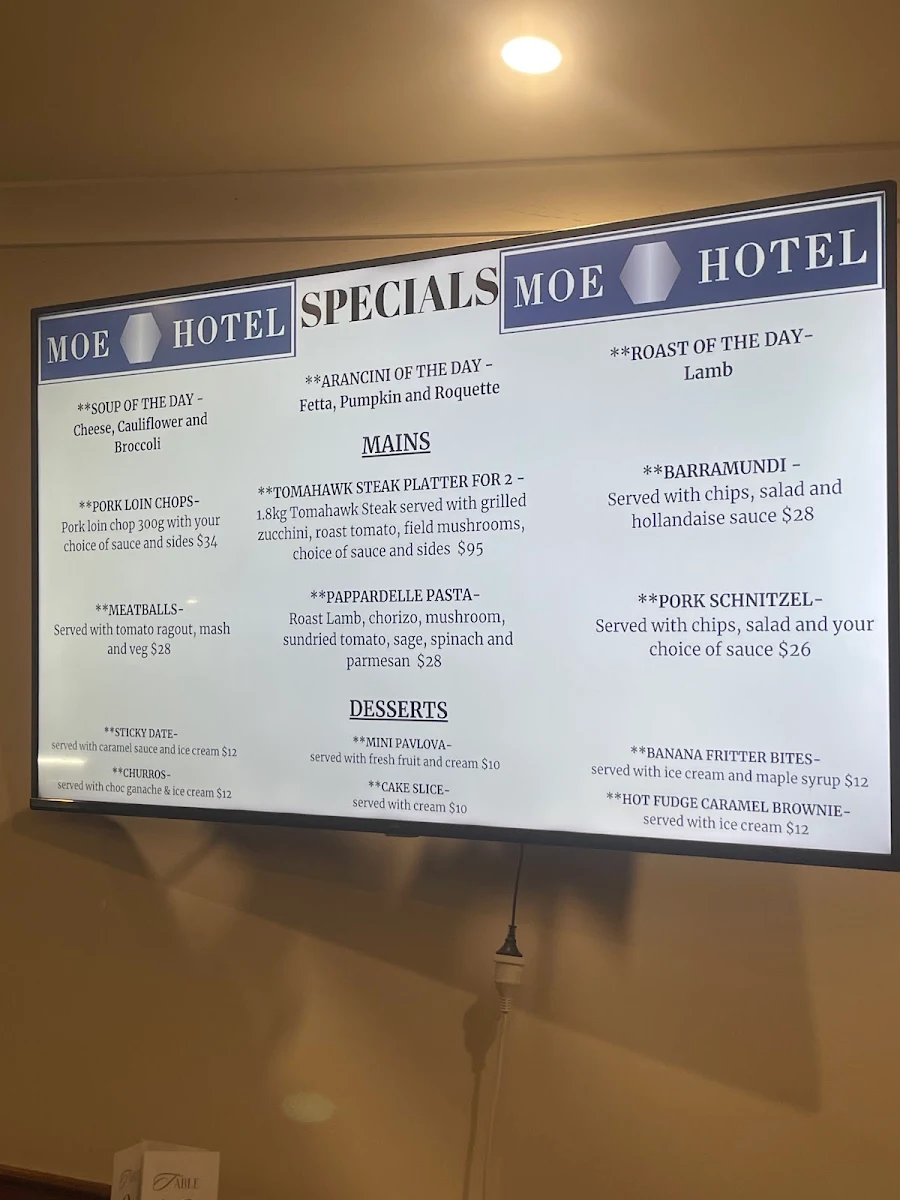 Menu, The Moe Hotel
