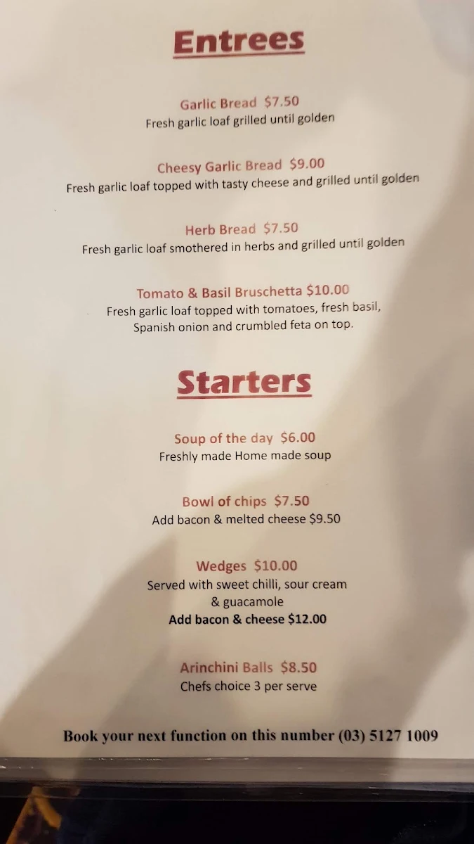 Menu, The Moe Hotel