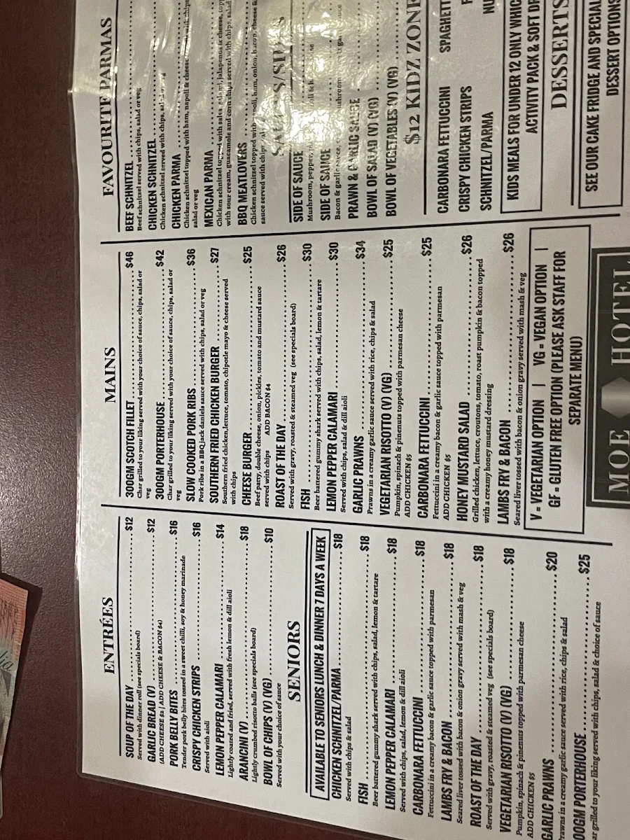 Menu, The Moe Hotel