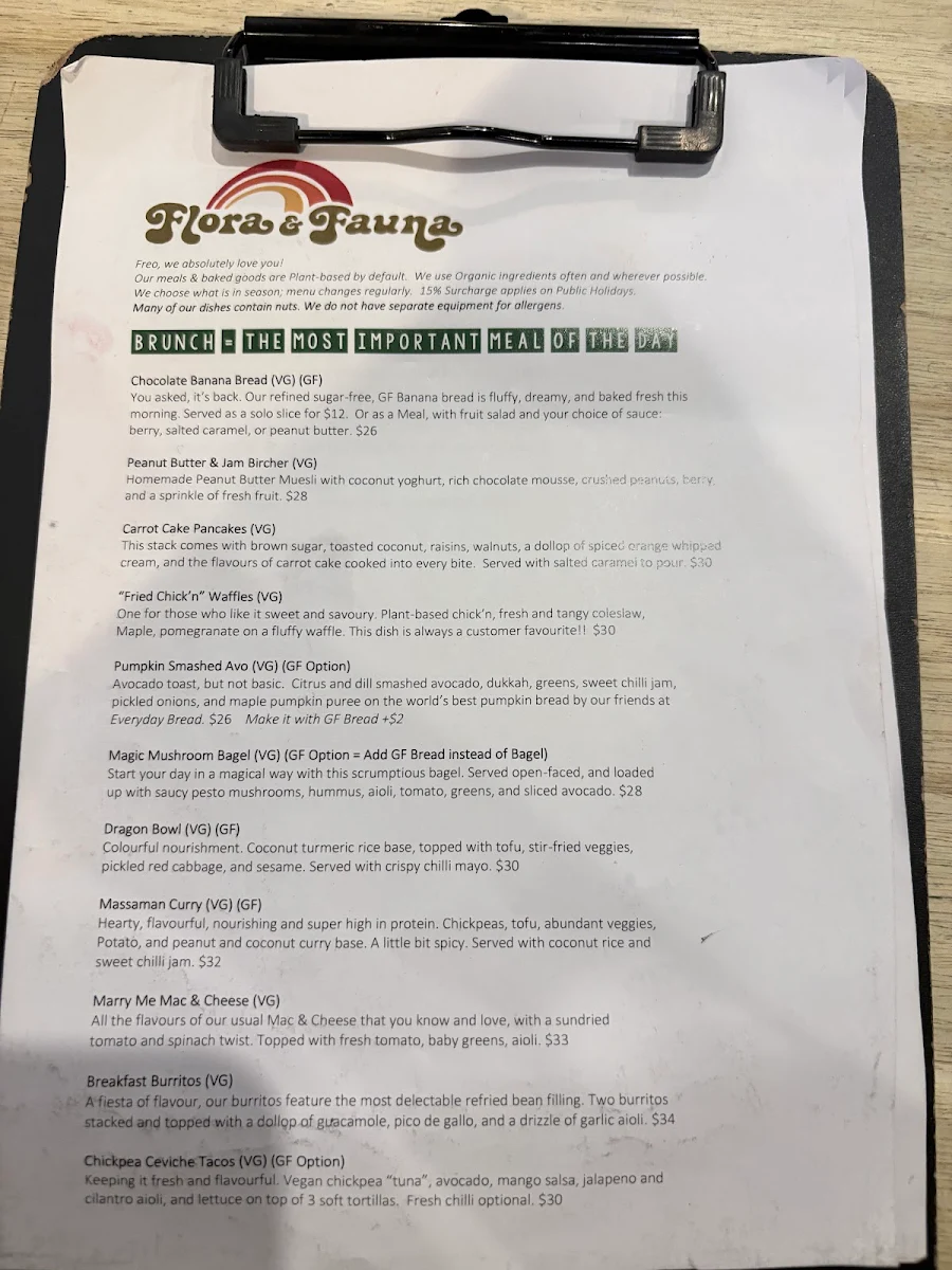 Menu, Flora & Fauna