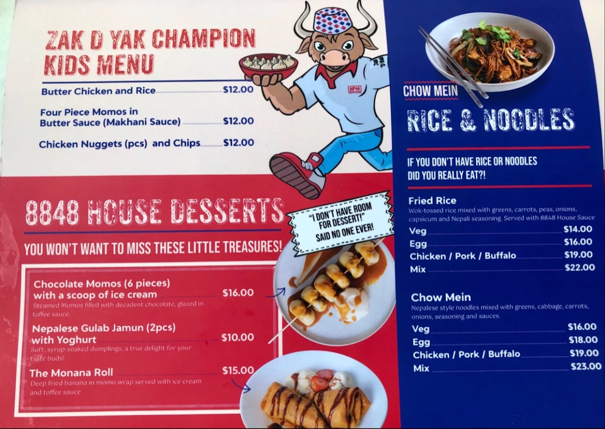 Menu, 8848 Momo House