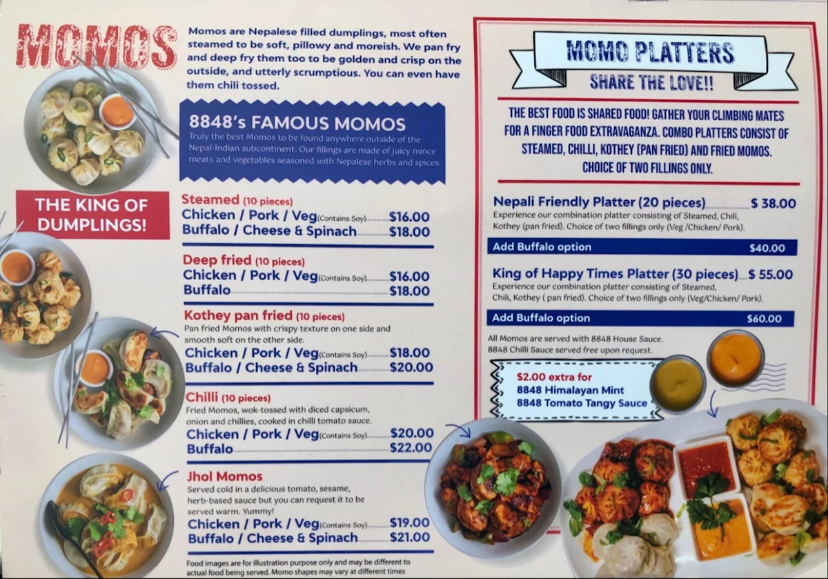 Menu, 8848 Momo House