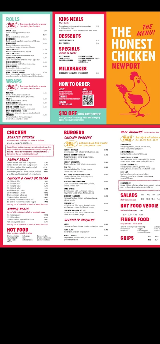 Menu, The Honest Chicken Newport