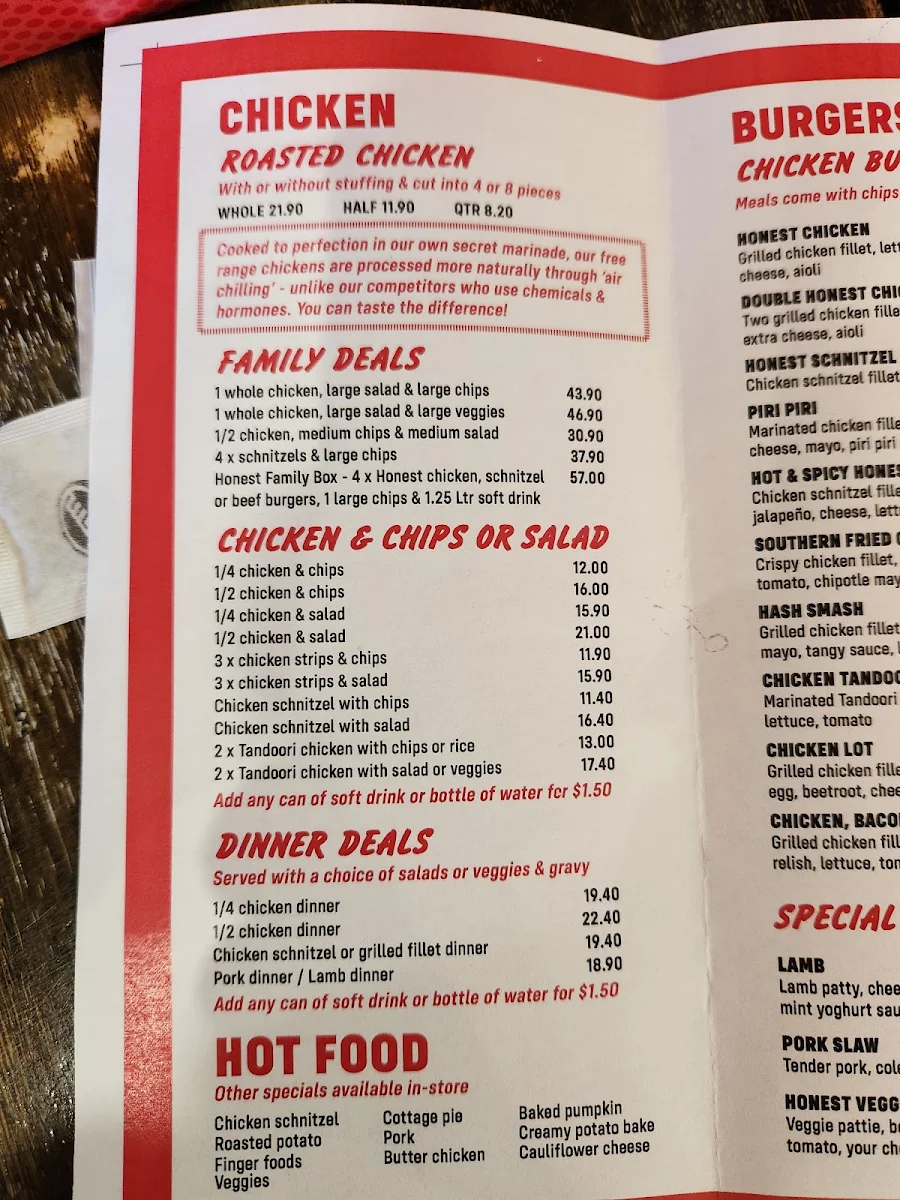 Menu, The Honest Chicken Newport