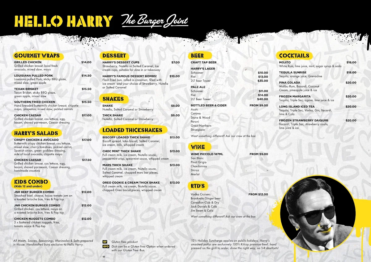 Menu, Hello Harry (The Burger Joint) Cairns