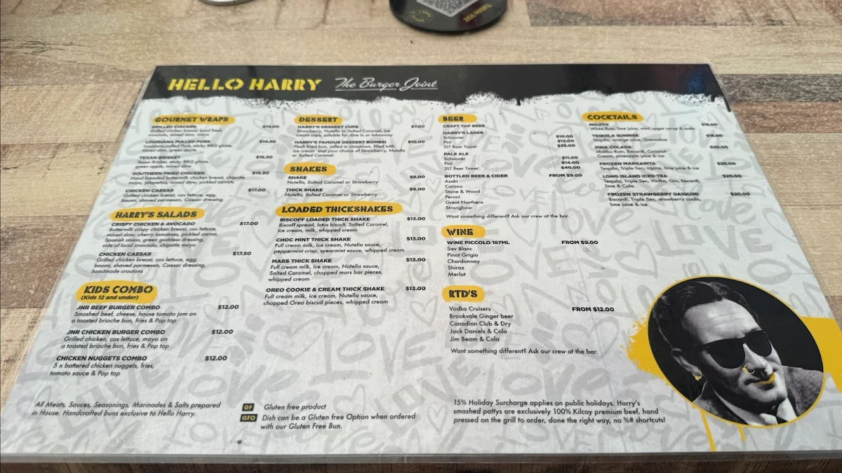 Menu, Hello Harry (The Burger Joint) Cairns