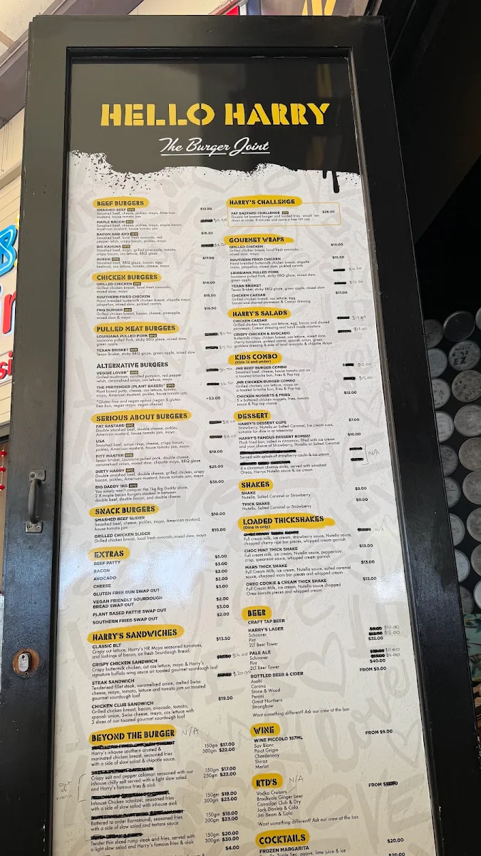 Menu, Hello Harry (The Burger Joint) Cairns