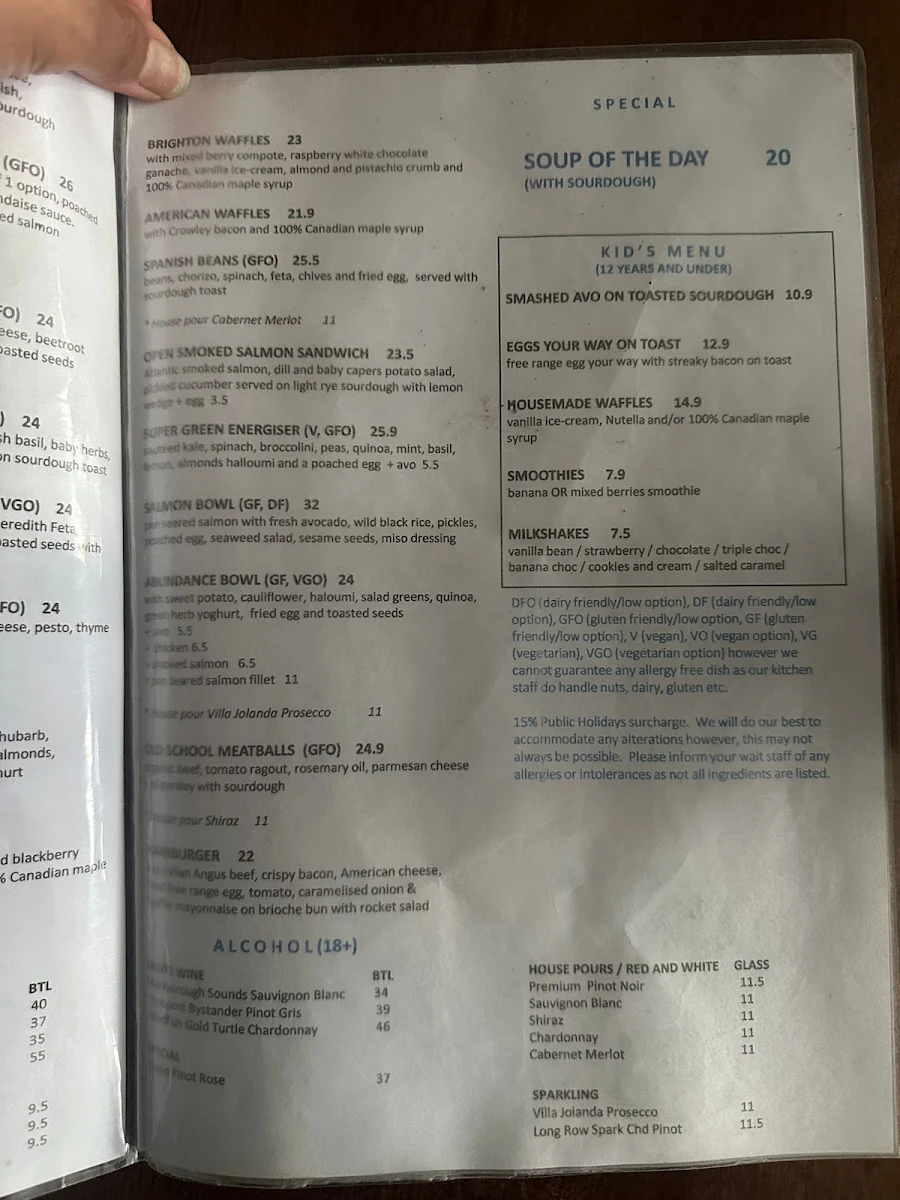 Menu, Little Sister Brighton