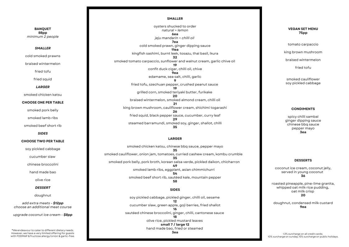 Menu, Yan Melbourne