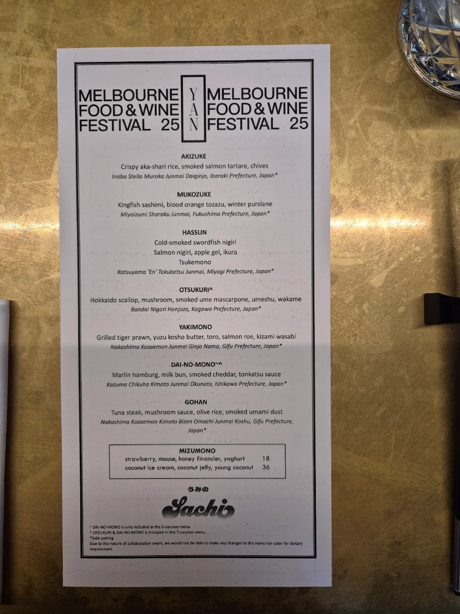 Menu, Yan Melbourne