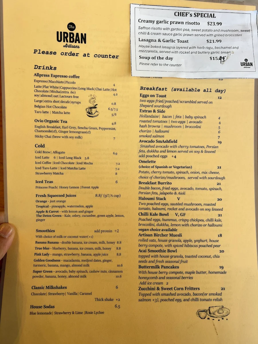 Menu, The Urban Artisans