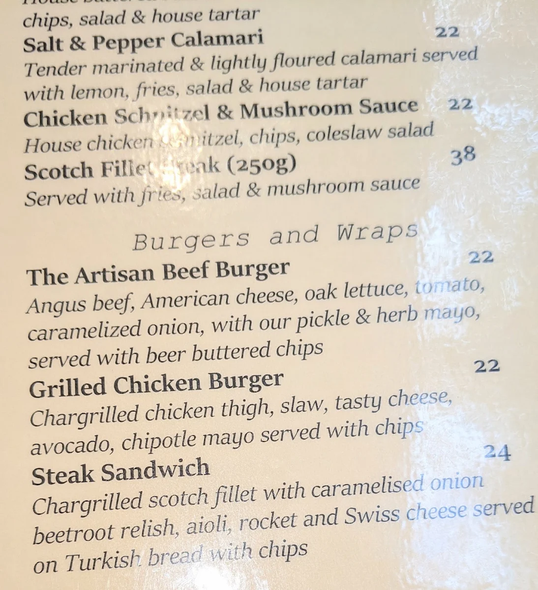 Menu, The Urban Artisans
