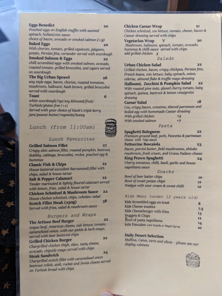 Menu, The Urban Artisans