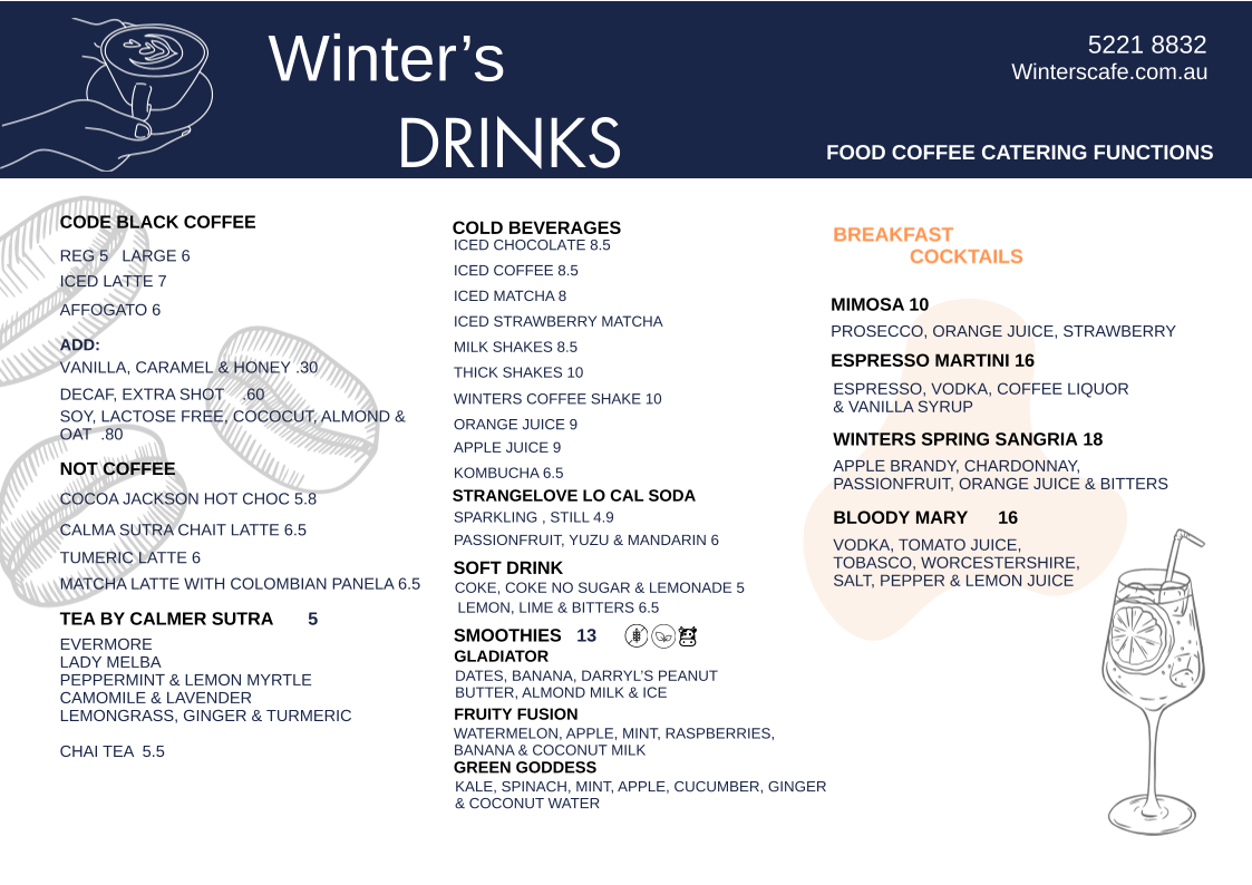 Menu, Winter's Cafe.