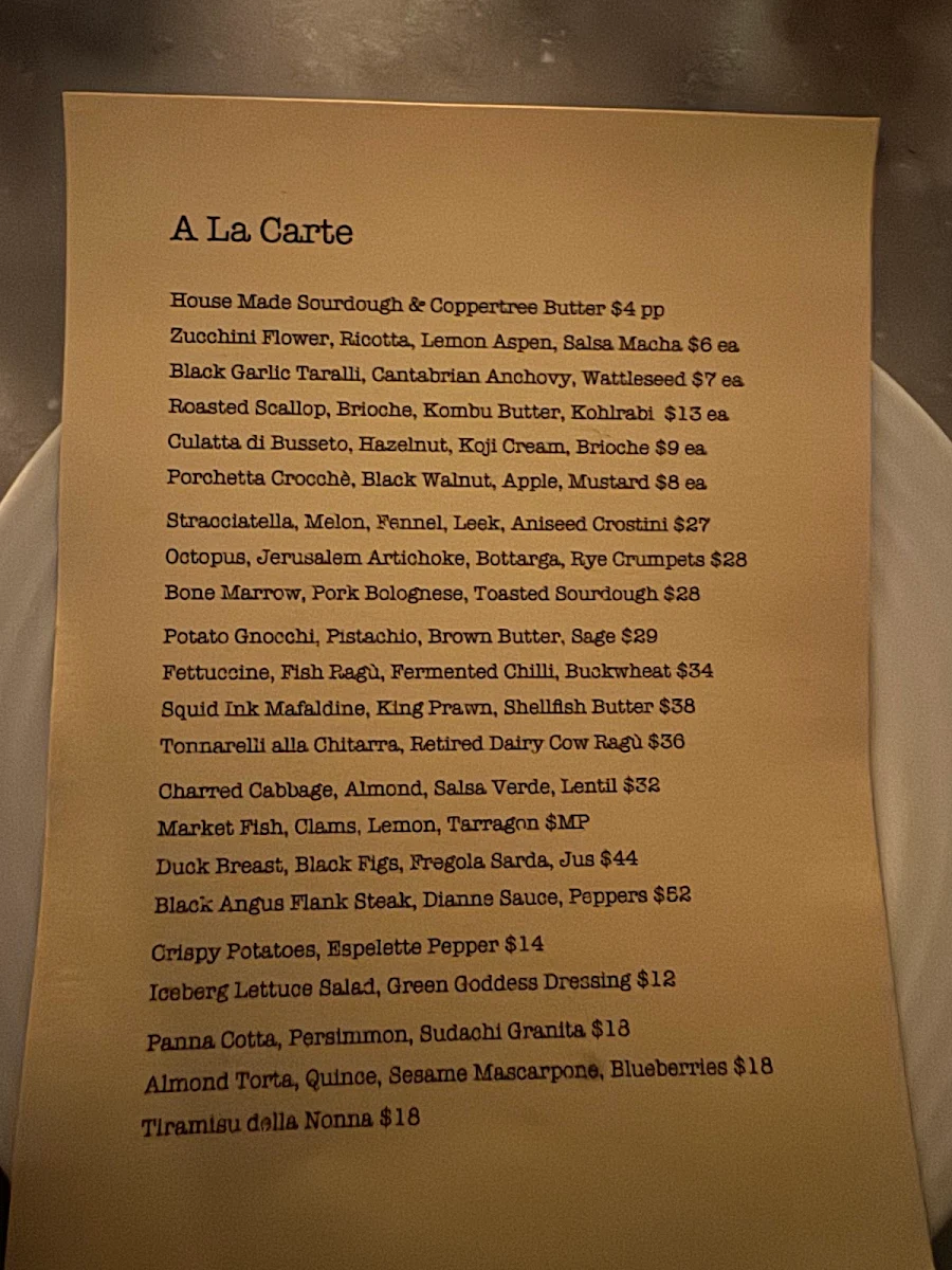 Menu, Osteria di Russo & Russo Enmore