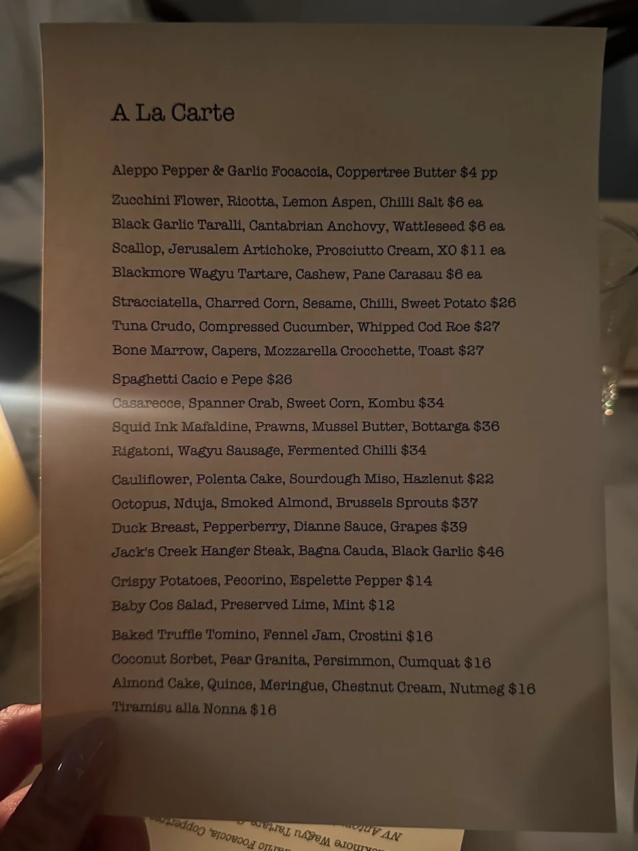 Menu, Osteria di Russo & Russo Enmore