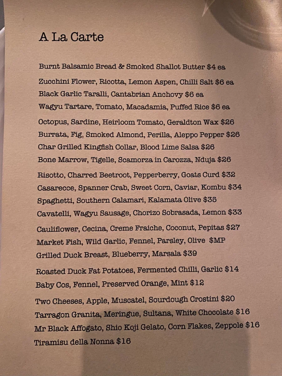 Menu, Osteria di Russo & Russo Enmore