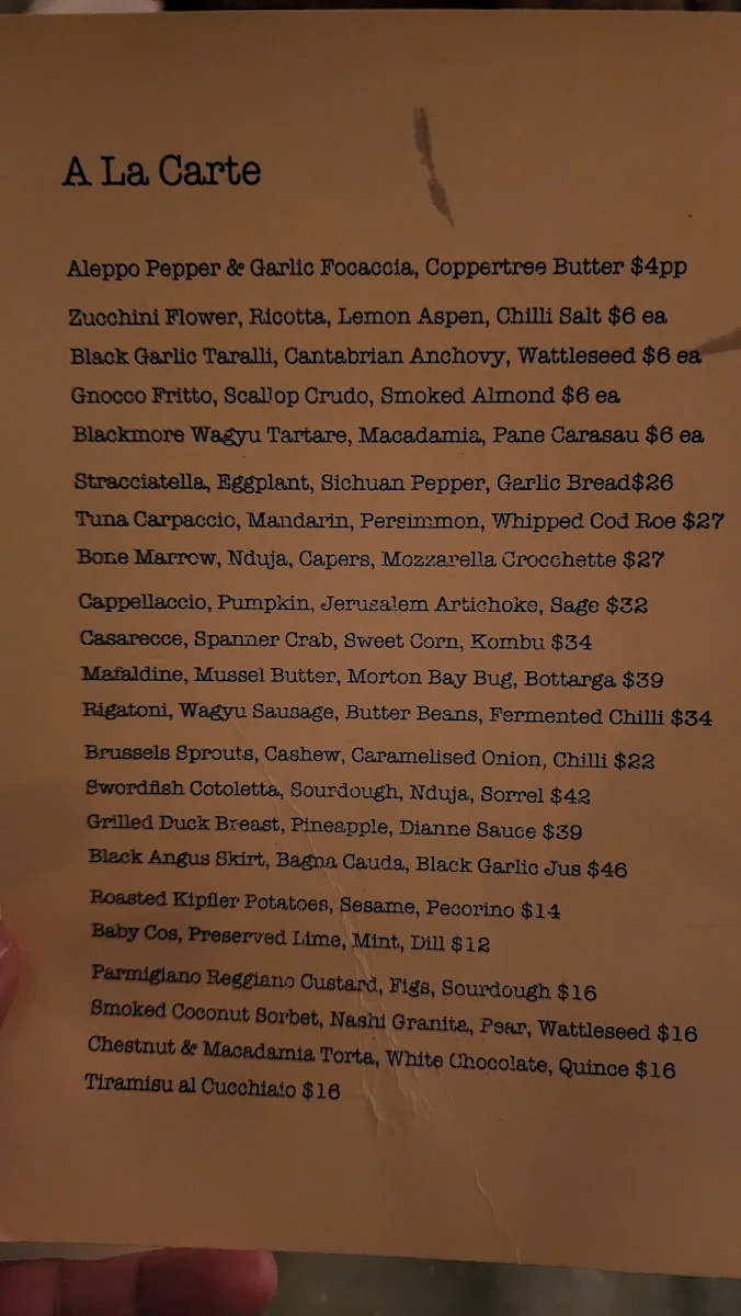 Menu, Osteria di Russo & Russo Enmore