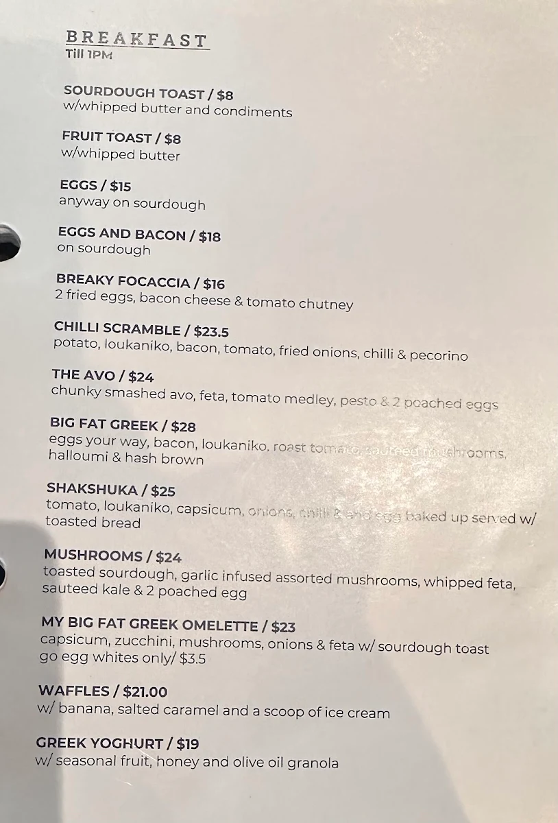 Menu, Melissa Cakes Cafe Bar.