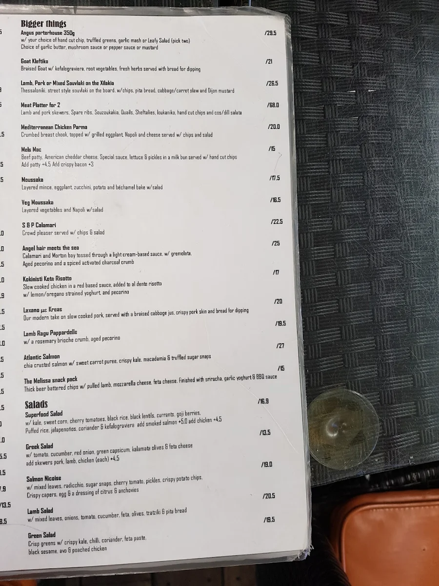Menu, Melissa Cakes Cafe Bar.