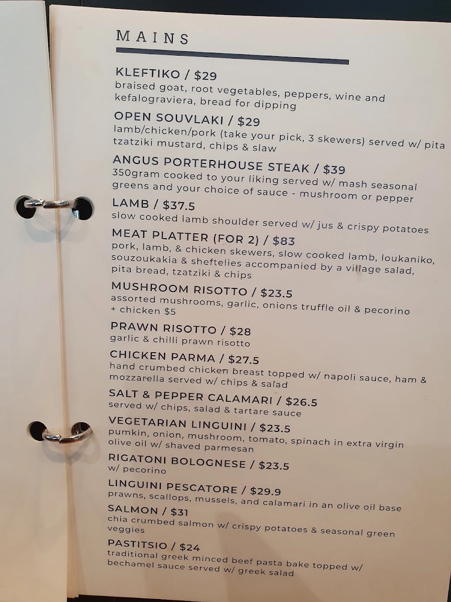 Menu, Melissa Cakes Cafe Bar.