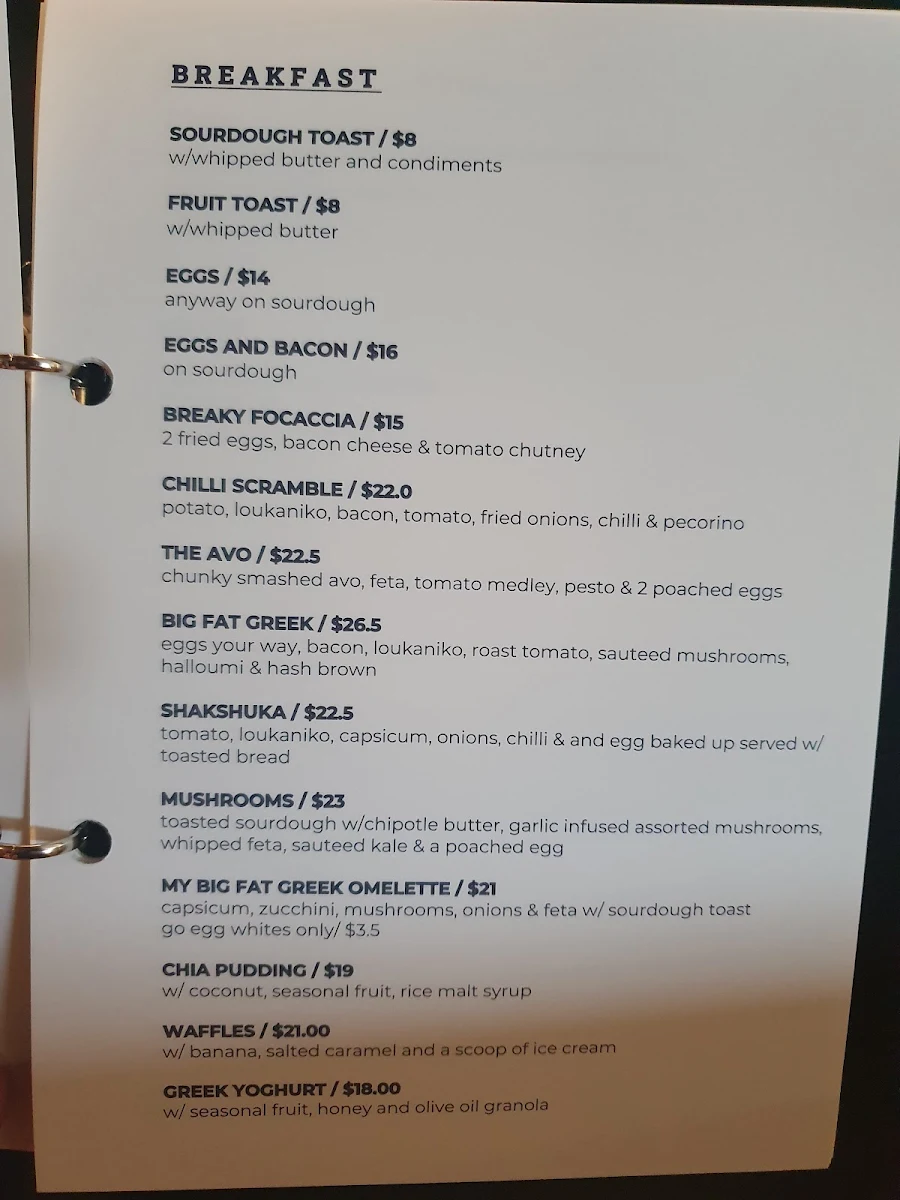 Menu, Melissa Cakes Cafe Bar.