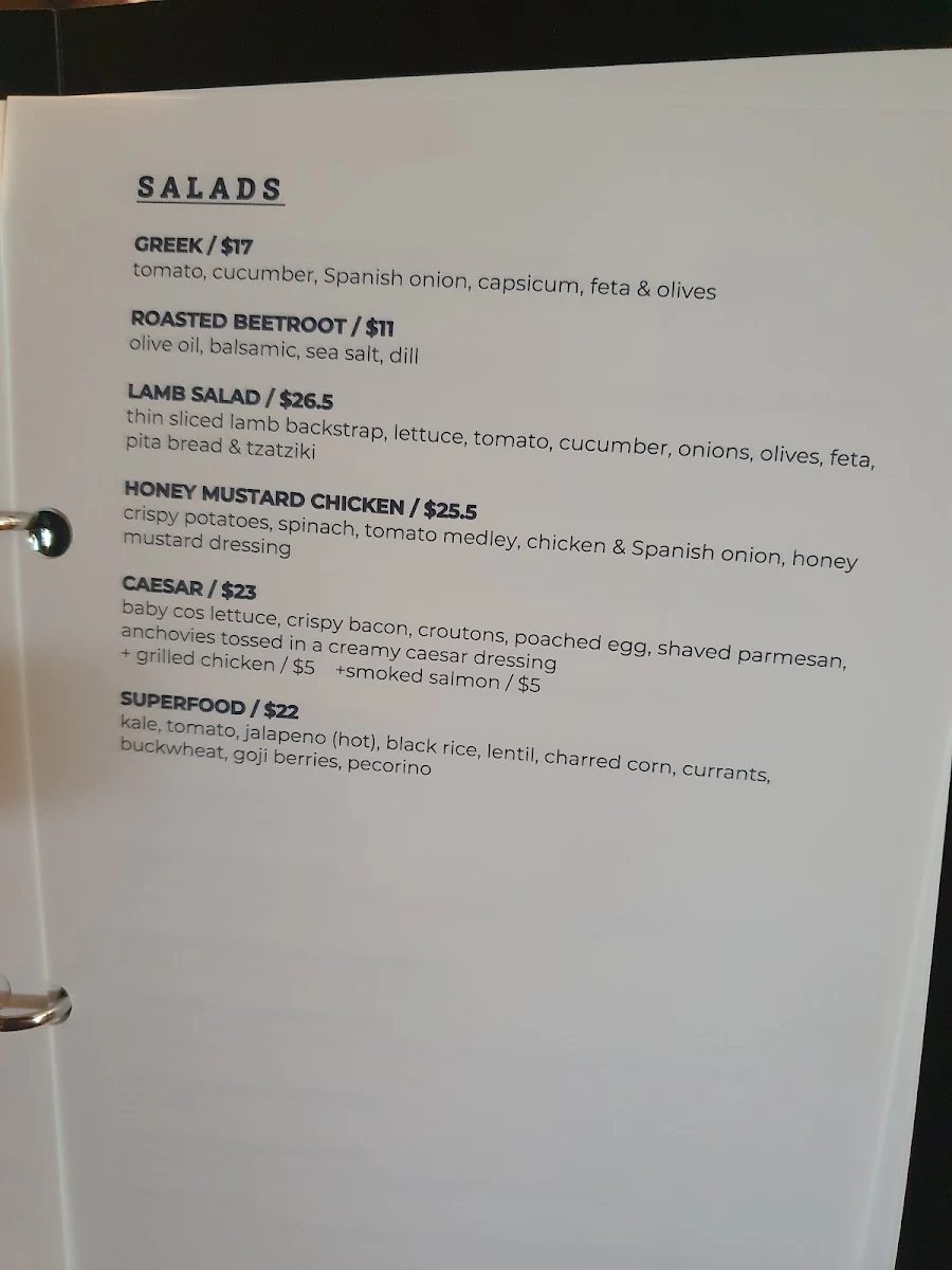 Menu, Melissa Cakes Cafe Bar.