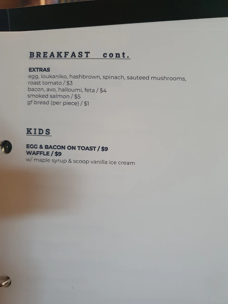 Menu, Melissa Cakes Cafe Bar.