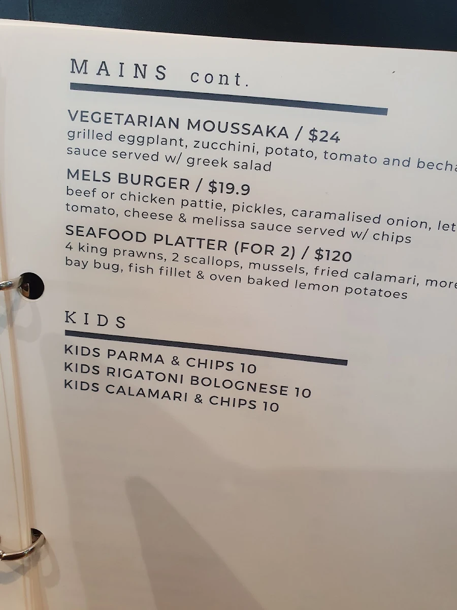 Menu, Melissa Cakes Cafe Bar.