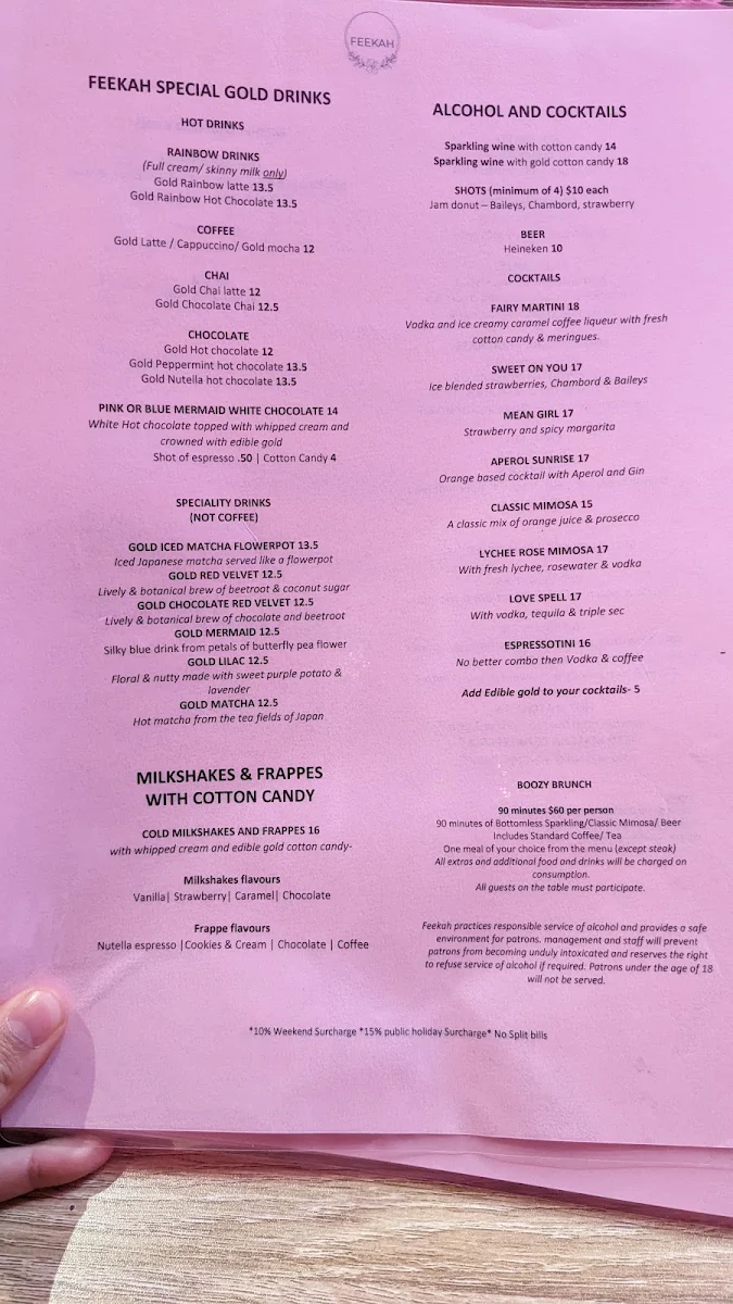 Menu, Feekah Cafe | Moonee Ponds